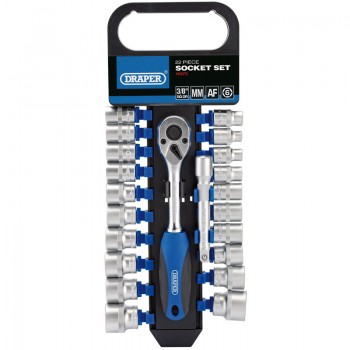 Combined MM/AF Socket and Ratchet Set, 3/8” Sq. Dr. (22 Piece) Combined MM/AF Socket and Ratchet Set, 3/8” Sq. Dr. (22 Piece)