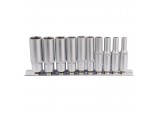 Metric Deep Socket on Metal Rail, 1/4&rdquo; Sq. Dr. (10 Piece)