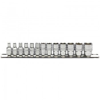 Metric Socket Set on a Metal Rail, 1/4” Sq. Dr. (13 Piece) Metric Socket Set on a Metal Rail, 1/4” Sq. Dr. (13 Piece)