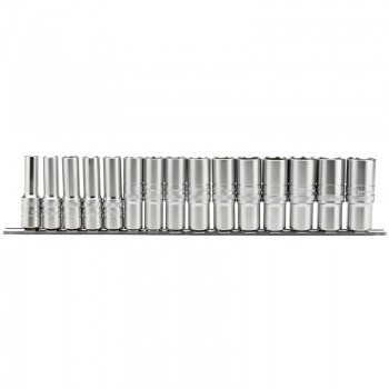 Metric Deep Socket on a Metal Rail, 1/2&rdquo; Sq. Dr. (15 Piece)
