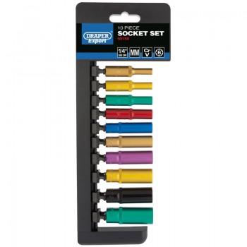 Metric Coloured Deep Socket Set, 1/4” Sq. Dr. (10 Piece) Metric Coloured Deep Socket Set, 1/4” Sq. Dr. (10 Piece)