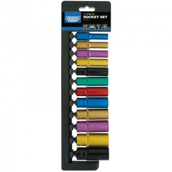 Metric Coloured Deep Socket Set, 3/8” Sq. Dr. (12 Piece) Metric Coloured Deep Socket Set, 3/8” Sq. Dr. (12 Piece)