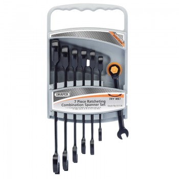 Draper HI-TORQ® Metric Ratcheting Combination Spanner Set, Black (7 Piece) Draper HI-TORQ® Metric Ratcheting Combination Spanner Set, Black (7 Piece)