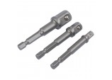 Socket Adaptor Set, 1/4” Hex. x 1/4”, 3/8” & 1/2” Sq. Dr. (3 Piece)