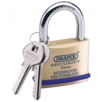 Solid Brass Padlock & 2 Keys with Mushroom Pin Tumblers Hardened Steel Shackle & Bumper, 50mm Solid Brass Padlock & 2 Keys with Mushroom Pin Tumblers Hardened Steel Shackle & Bumper, 50mm