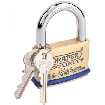 Solid Brass Padlock & 2 Keys with Mushroom Pin Tumblers Hardened Steel Shackle & Bumper, 60mm Solid Brass Padlock & 2 Keys with Mushroom Pin Tumblers Hardened Steel Shackle & Bumper, 60mm