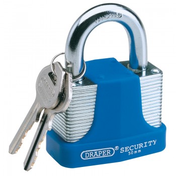 Laminated Steel Padlock and 2 Keys with Hardened Steel Shackle and Bumper, 30mm Laminated Steel Padlock and 2 Keys with Hardened Steel Shackle and Bumper, 30mm