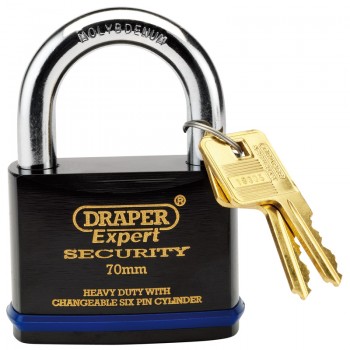 Heavy Duty Padlock and 2 Keys with Super Tough Molybdenum Steel Shackle, 70mm Heavy Duty Padlock and 2 Keys with Super Tough Molybdenum Steel Shackle, 70mm