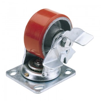 Swivel Plate Fixing Heavy Duty Polyurethane Wheel with Brake, 200mm Diameter, S.W.L. 500kg Swivel Plate Fixing Heavy Duty Polyurethane Wheel with Brake, 200mm Diameter, S.W.L. 500kg