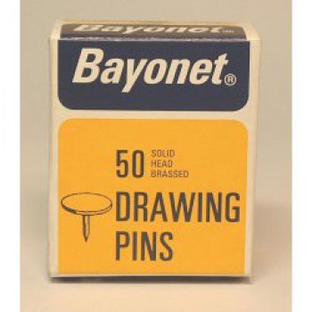50 Drawing Pins, Solid Head Brassed - 10mm 50 Drawing Pins, Solid Head Brassed - 10mm